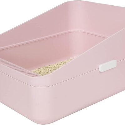 Open High-Sided Litter Box: Pink Medium Anti-Scatter Design - Self-Cleaning Sifting Tray - Low Tracking for Small Cats