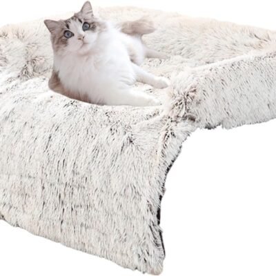Calming Dog Bed Fluffy Plush Dog Mat for Furniture Protector with Removable Washable Cover for Large Medium Small Dogs and Cats,Detachable and Washable (Coffee,Medium)