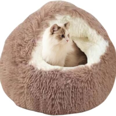 Small Dog Bed with Cover Cave, Cozy Cat Cave Bed, Round Puppy Bed with Hooded Cover, Cat Beds for Indoor Cats Washable, Puppy Beds with Anti-Slip Bottom (Brown,Medium)