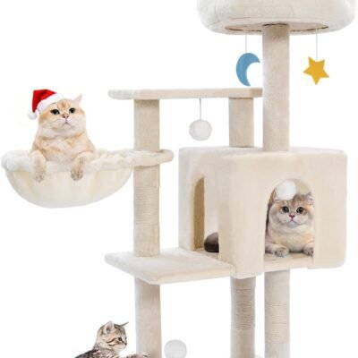 Cat Tree Tower with Metal Frame Hammock, 40'' Cat Trees for Indoor Cats Large Adult, Cat Towers with Scratching Post, Cats Condo Furniture with Cloud Top Perch, Cats Climbing Tower for Kittens(White)