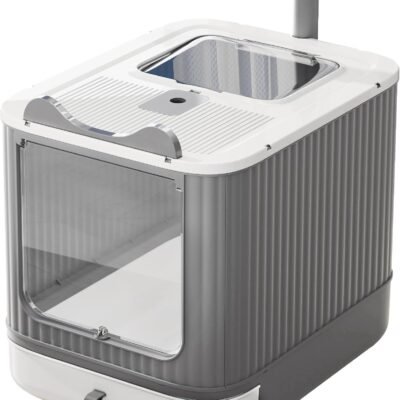 Upgraded Fully Enclosed Cat Litter Box with Lid, Covered Cat Box Enclosure, Anti-Splashing Easy to Clean Kitty Litter Boxes with Drawer, 3 Modes can Use from Kitten to Adult(White&Grey)