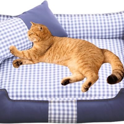 Dog Sofa Bed, Anti-Anxiety Puppy Cuddler Bed for Puppy Dog & Cat, Rectangle Cat Bed with Pillow, Detachable and Washable (Blue,Small)