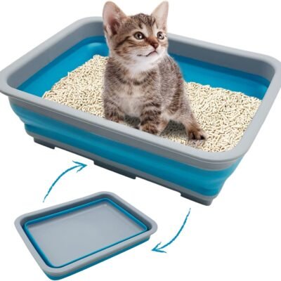 Open Cat Litter Box, Kitten Potty Pan Semi-Enclosed Foldable Waterproof Travel Toilet Low Entrance for Indoor Cats Small Pet Kitty Rabbit Supplies Easy to Clean and Assemble