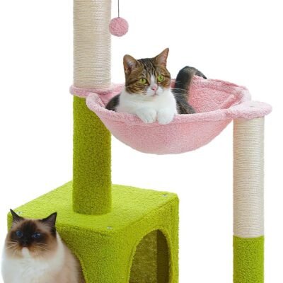 Flower Cat Tree with Large Metal Frame Hammock, 35" Cute Cat Tower with Sisal Scratching Posts for Small Indoor Cats, Cat Condo with Pink Top Perch for Kittens, Pink