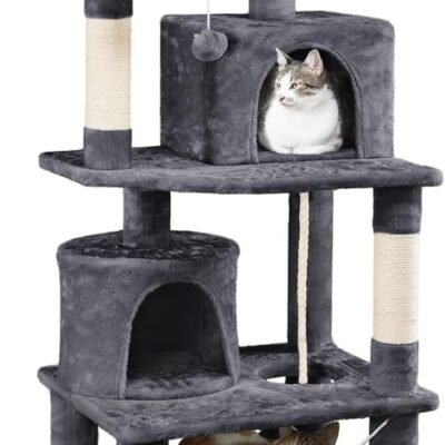Cat Tree Cat Tower Cat Condo with Platform & Hammock, Scratching Posts for Kittens Pet Play House with Plush Perch for Indoor Activity Relaxing, Dark Gray