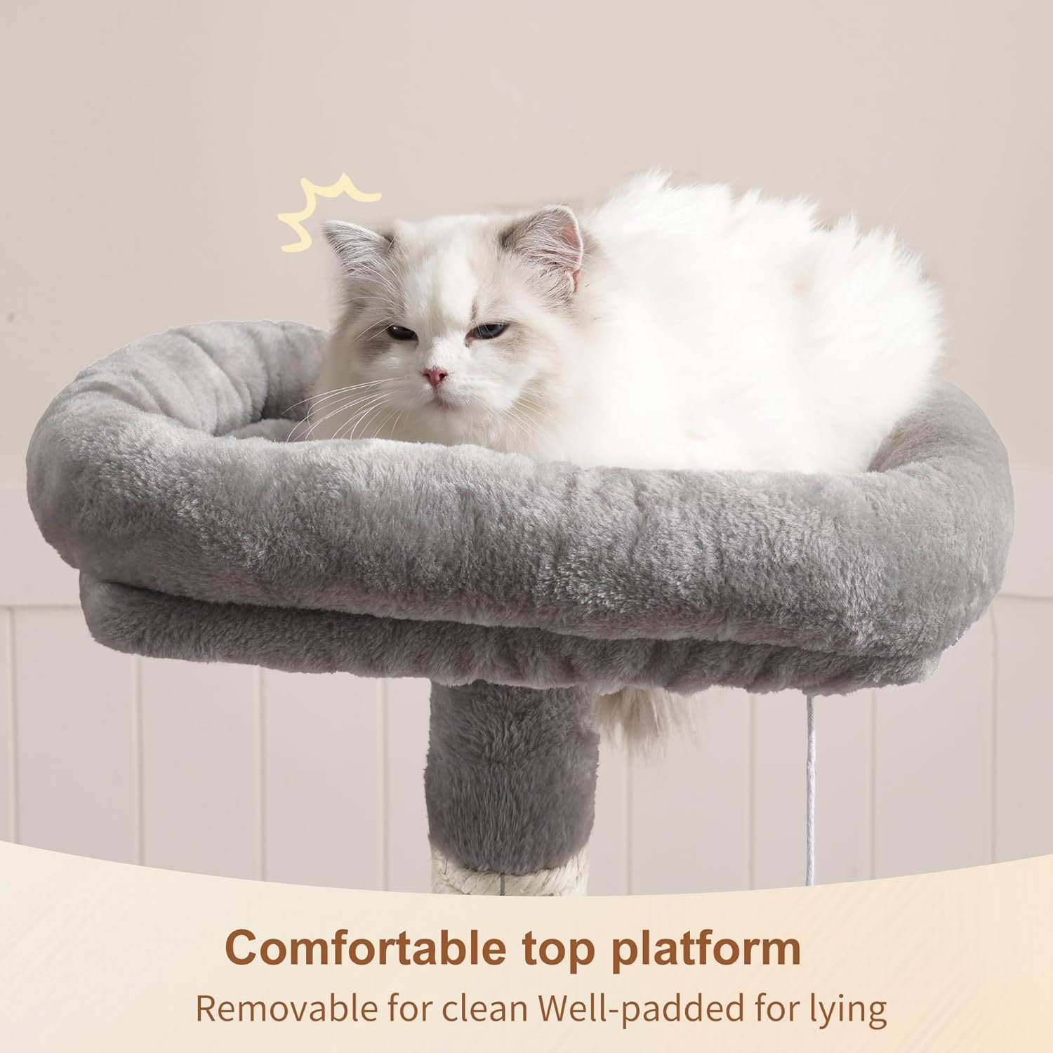Cat Tree with Toy, Cat Tower Condo for Indoor Cats, Cat House with Padded Plush Perch, Cozy Hammock and Sisal Scratching Posts, Light Gray - Image 2