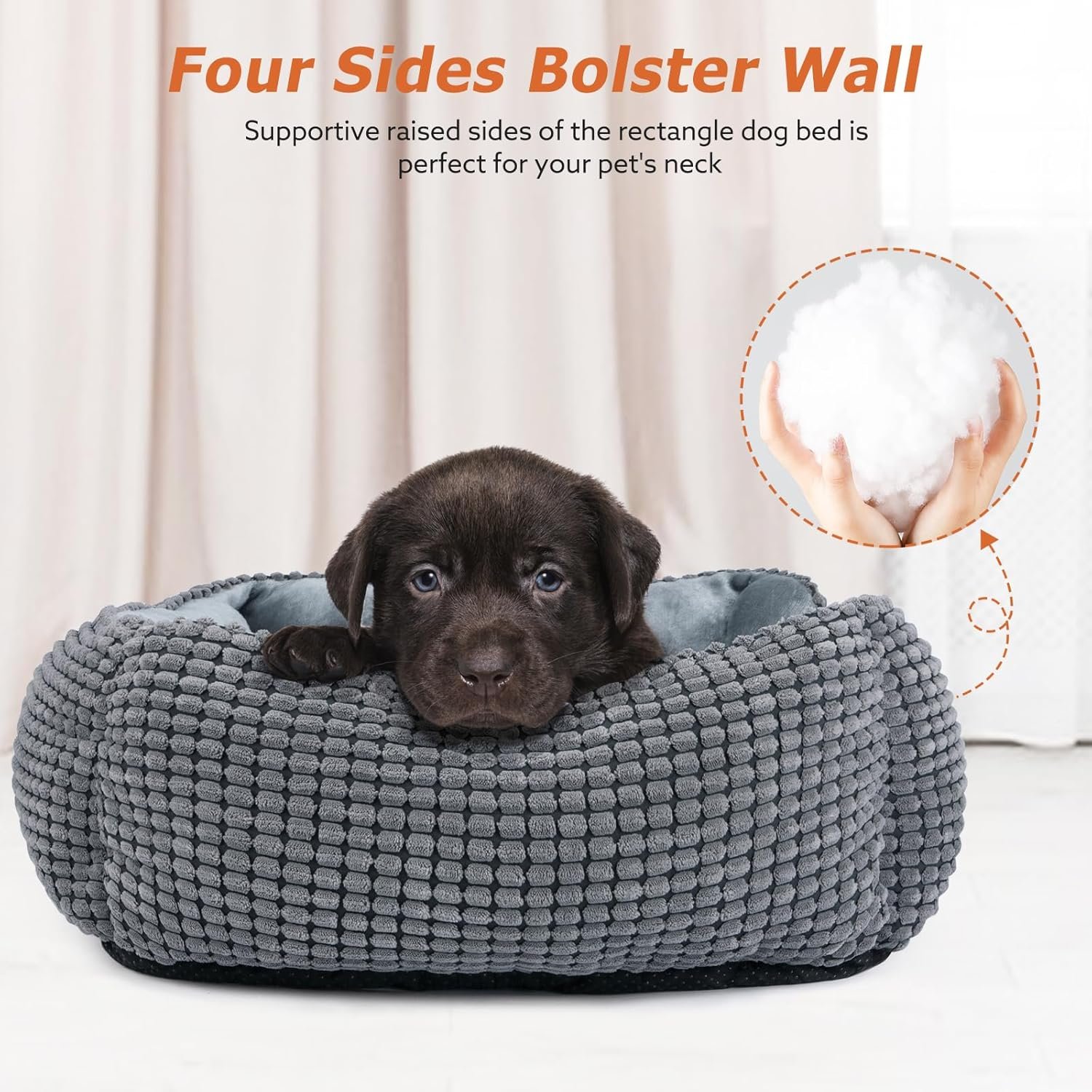 Dog Bed for Large Medium Small Dogs, Rectangle Washable Sleeping Puppy Bed, Soft Calming Cat Beds for Indoor Cats, Orthopedic Pet Sofa Bed, Anti-Slip Bottom with Multiple Size (20'', Grey) - Image 2